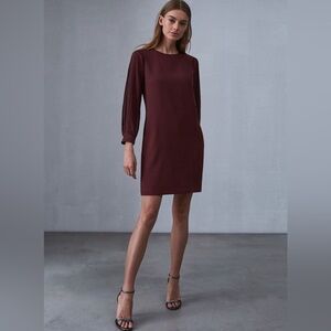 Reiss Amerie Maroon Sheer Long Sleeves Shift Dress size 4